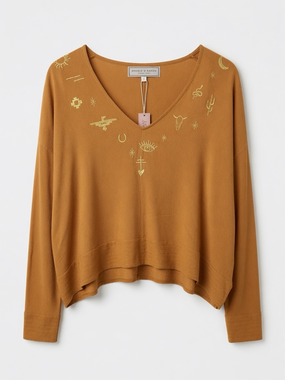 Desert Tokens Embroidered Top - Rust